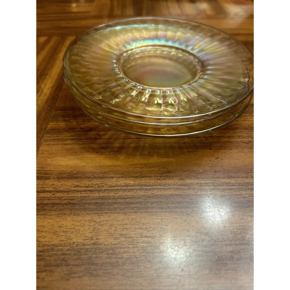 Smooth Rays Iridescent IMPERIAL GLASS Lusterware Amber‎ Bread Butter plate vtg
